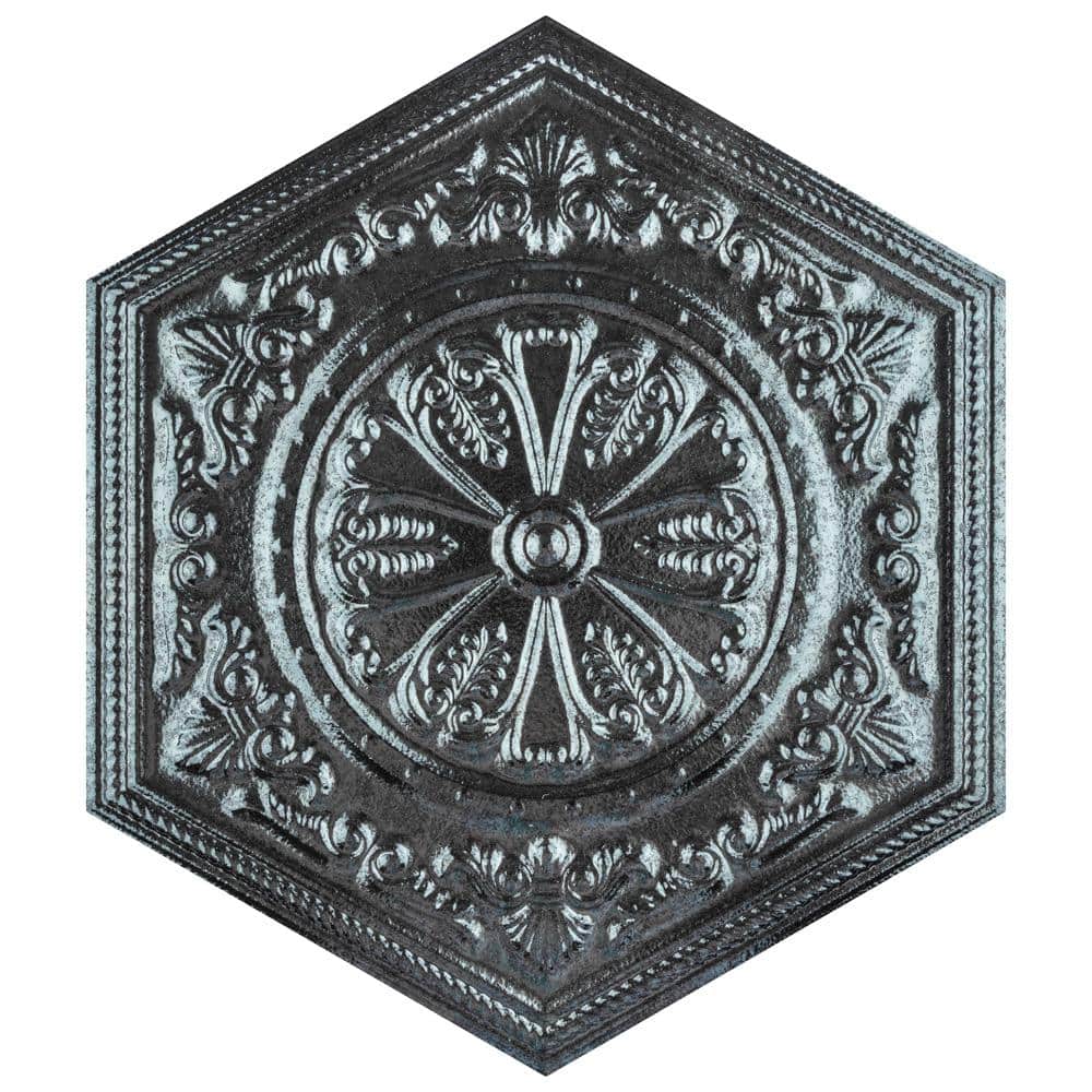 Transitional Glossy Silver Hex Porcelain Tile, 10" x 12"