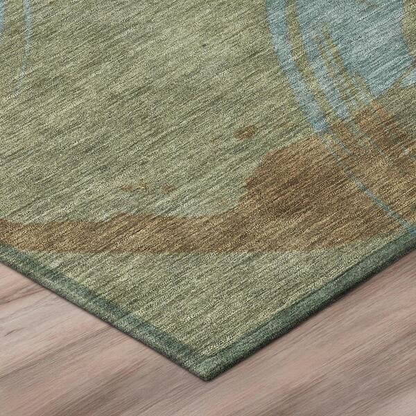 Chantille Machine Washable Indoor/Outdoor Abstract ACN3013 Aloe 8 ft. x 8 ft. Round Rug