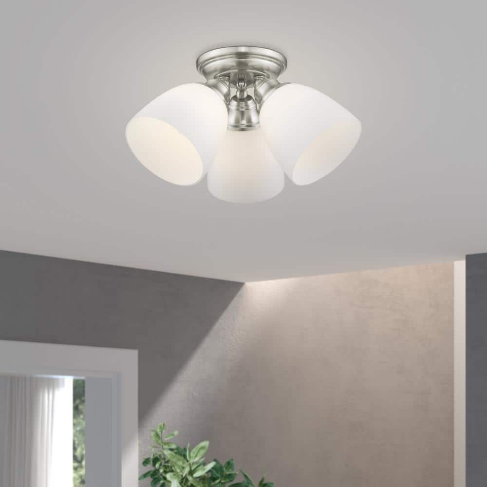 Somerville Brushed Nickel 3-Light Flush Mount with Opal Glass