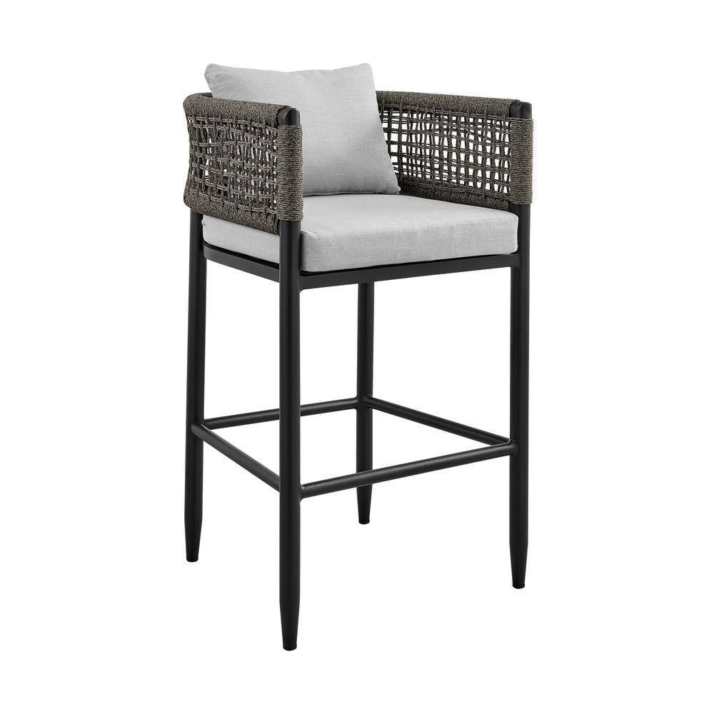Alegria Gray Aluminum and Rope Outdoor Bar Stool with Cushions