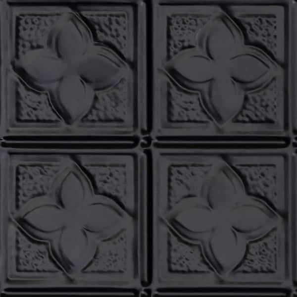 FROM PLAIN TO BEAUTIFUL IN HOURS Take Home Sample - Clover Satin Black 1 ft. x 1 ft. Decorative Tin Style Lay-in Ceiling Tile (1 sq. ft./case)