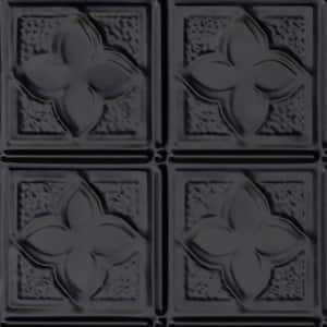 Take Home Sample - Clover Satin Black 1 ft. x 1 ft. Decorative Tin Style Nail Up Ceiling Tile (1 sq. ft./case)