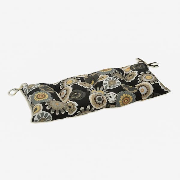 Pillow Perfect Floral Rectangular Outdoor Bench Cushion in Black