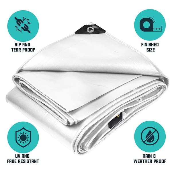 CORE TARPS 9 ft. x 12 ft. White 16 Mil Heavy Duty Polyethylene Tarp,  Waterproof, UV Resistant, Rip and Tear Proof CT-304-9X12 - The Home Depot