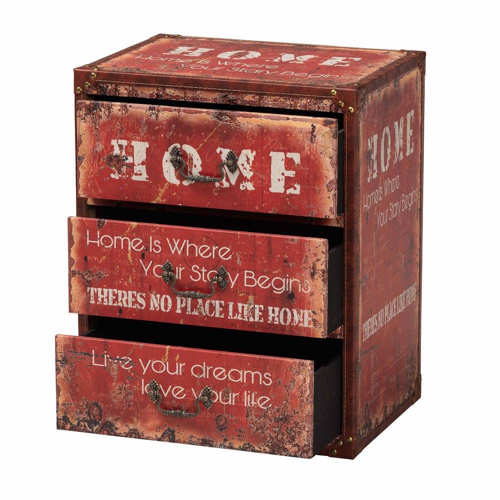 Baxton Studio Lorand Faux Leather and Wood 3 Drawer Storage Trunk Red