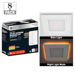 6 in. Square Adjustable CCT Integrated LED Canless Recessed Light Trim Night Light Feature - Black Trim Option (8-Pack)