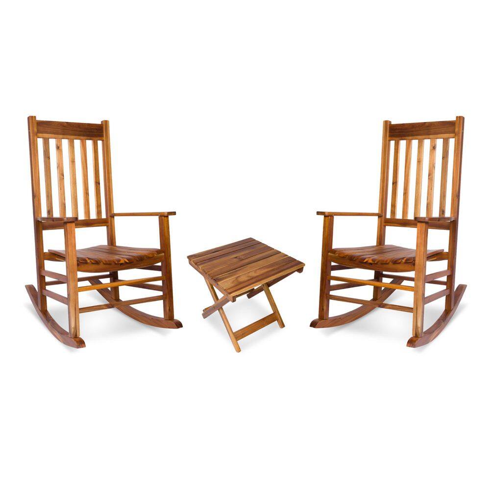 "44"" H Porch Rocking Chair Set with Folding Side Table, Oak Acacia Outdoor Patio Furniture Set" price history on PriceWatchPro