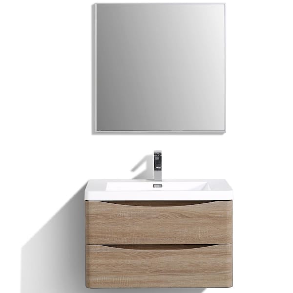 Smile 30 in. Single Sink Floating White Oak Bath Vanity with White Acrylic Top (Assembled)