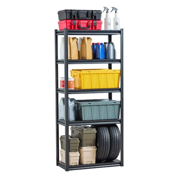 Steel Storage Shelves, 2000 lbs. 5 Tier Garage Storage Shelving, 16in. D x 32in. W x 72in. H Adjustable Black Shelves