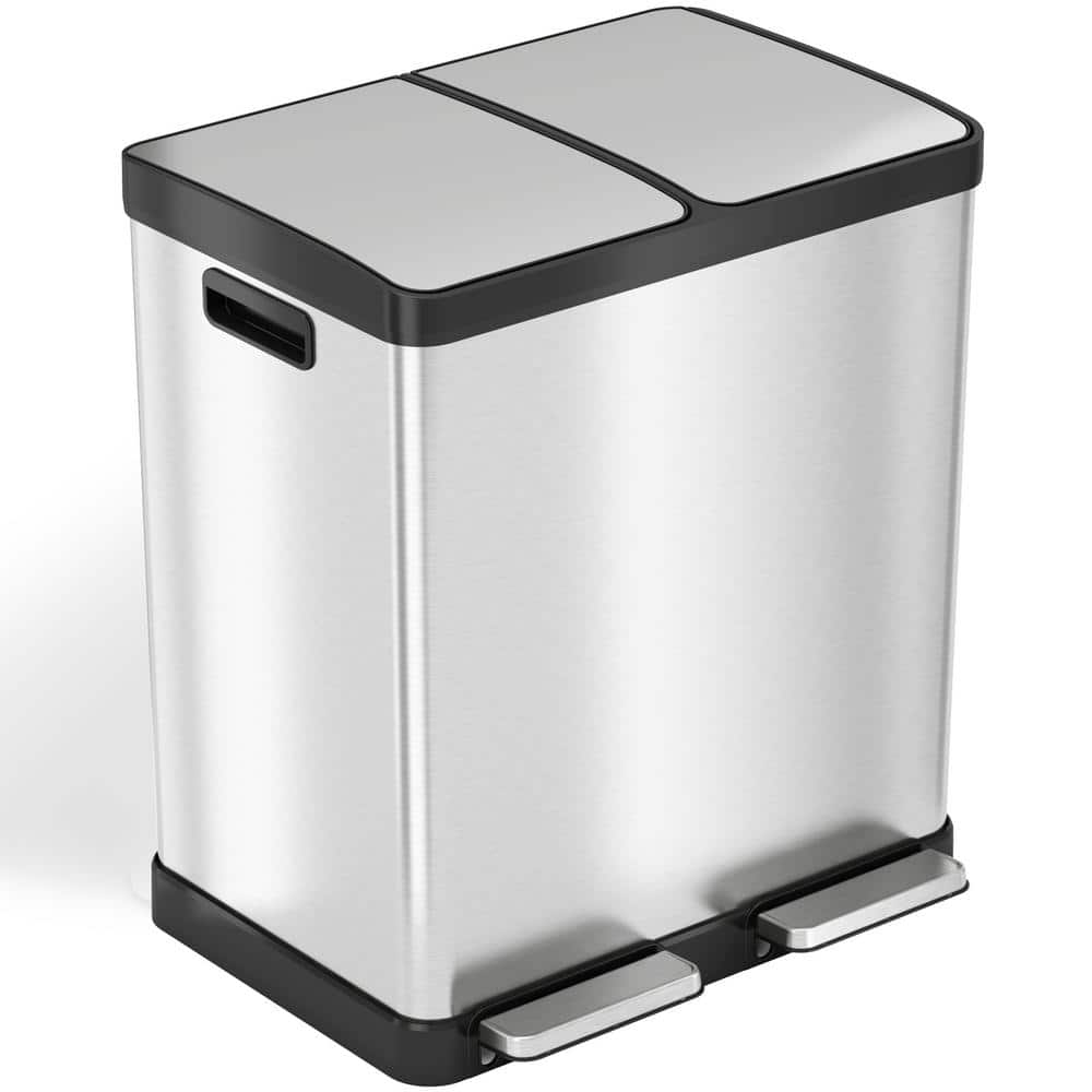 iTouchless SoftStep 16 Gal. Stainless Steel Step Trash Can & Recycle ...