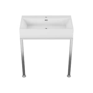 Concorde 30 in. Ceramic Console Sink White Basin Rectangle with Matte Silver Legs