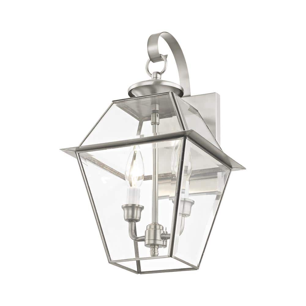 Charleston Elegance Brushed Nickel 2-Light Outdoor Sconce with Clear Beveled Glass