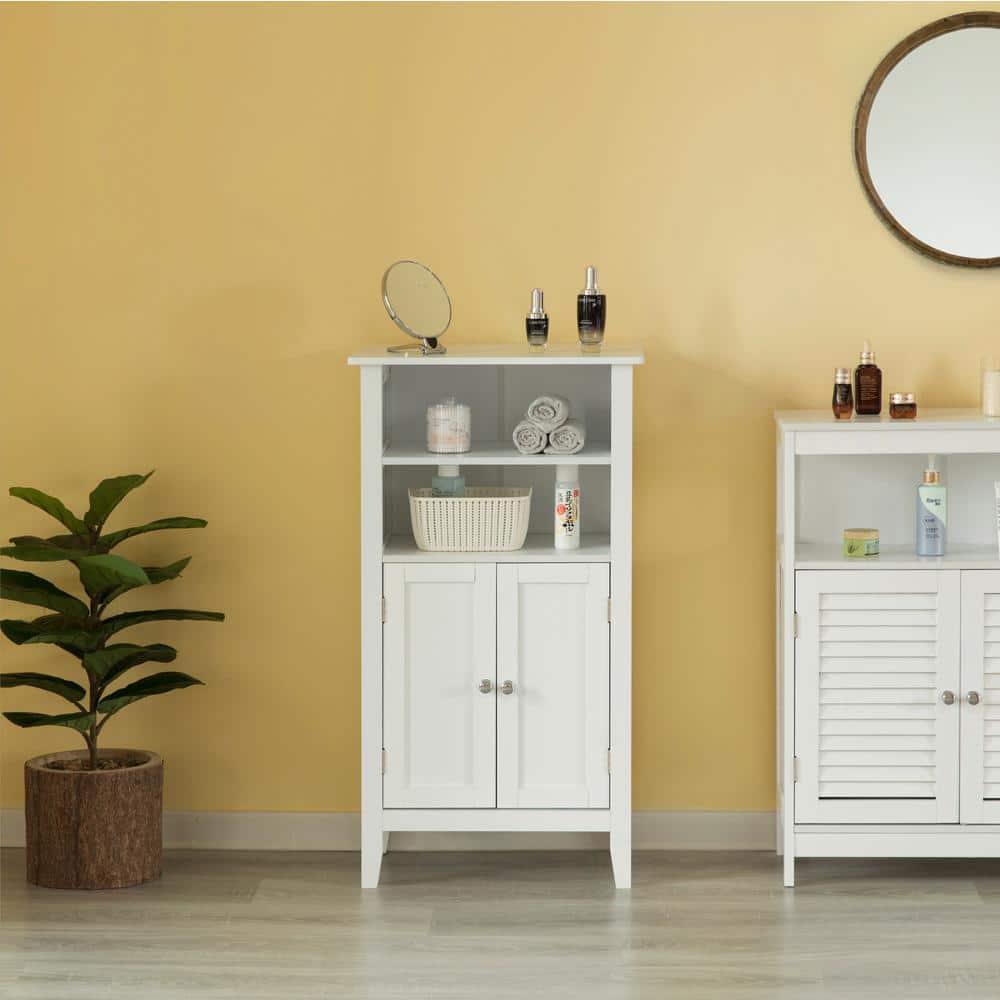 White Wood Freestanding Cabinet with Shutter Doors and Shelves