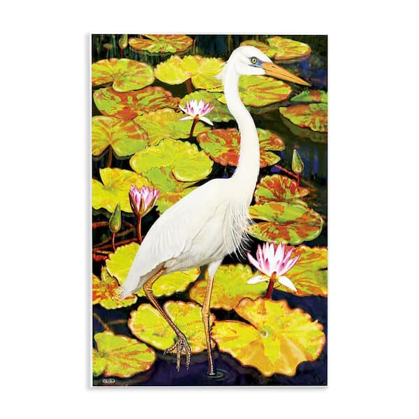 Stupell Industries Stepping Bird on Lily Pads by Rosiland Solomon Unframed Animal Graphic Art Print 19 in. x 13 in.