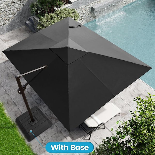 Crestlive Products 11 ft. x 9 ft. Rectangular Outdoor Cantilever Patio Umbrella in Black with 4-Piece 220 lbs. HDPE Base