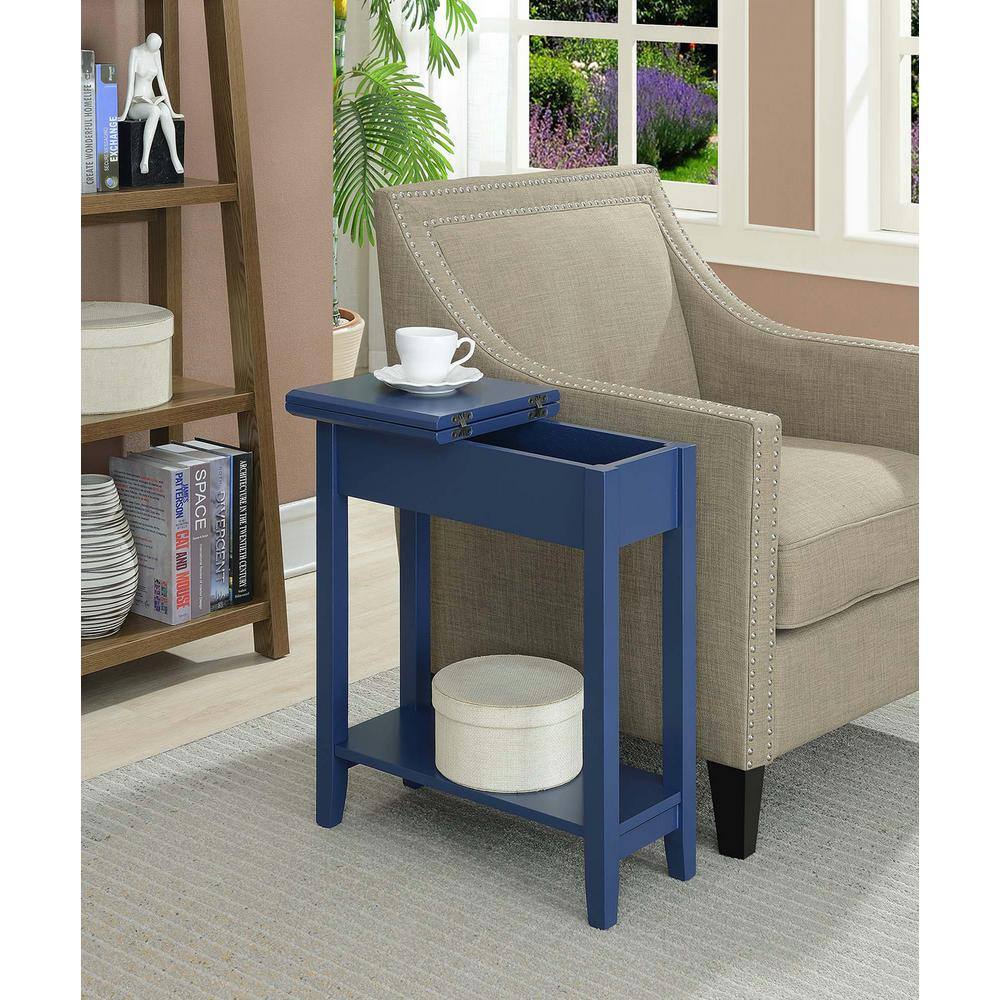 Cobalt Blue Classic Rectangular Flip Top End Table with Storage
