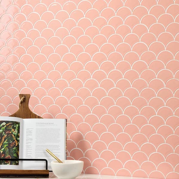 Revalia Remix Charming Peach 13 in. x 13 in. Glossy Ceramic Fan Mosaic Wall Tile (10.2 sq. ft. /case)