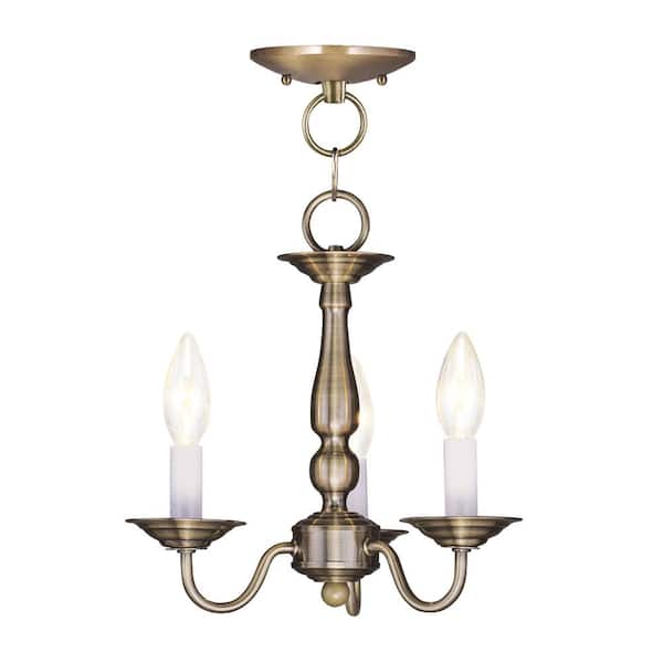 AVIANCE LIGHTING Yorkhaven 3-Light Antique Brass Convertible Mini Chandelier/Ceiling Mount