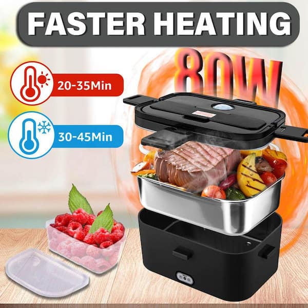 Lynzavix 80W Black Fast Heating Electric Lunch Box, 1.8L Large