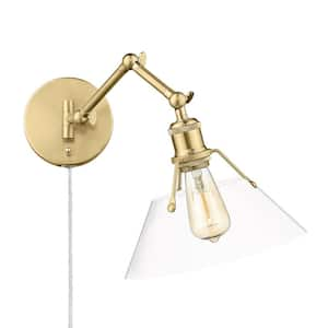 Orwell 1-Light Brushed Champagne Bronze and Clear Glass Plug-In or Hardwired Swing Arm Wall Lamp