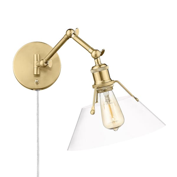 Orwell 1- Light Brushed Champagne Bronze and Clear Glass Plug-In or Hardwired Swing Arm Wall Lamp