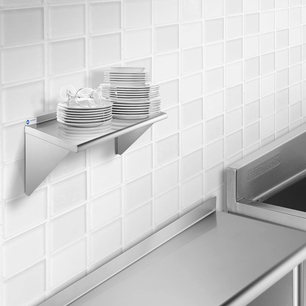 Space-Saving 24" Stainless Steel Wall Mount Shelf with Backsplash