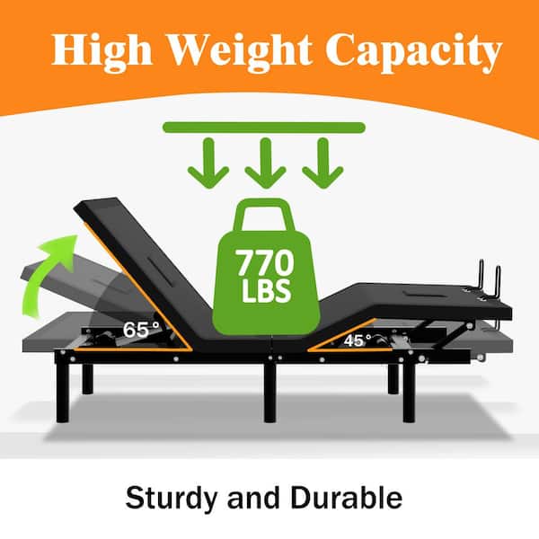 Black, Twin XL, Adjustable Bed Frame with Voice Control, Dual Massage, USB Port, Under-Bed Light, Zero-Gravity Mode