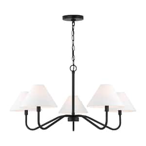 Eldon 5-Light Midnight Black Large Chandelier with White Linen Fabric Shades and No Bulbs Included