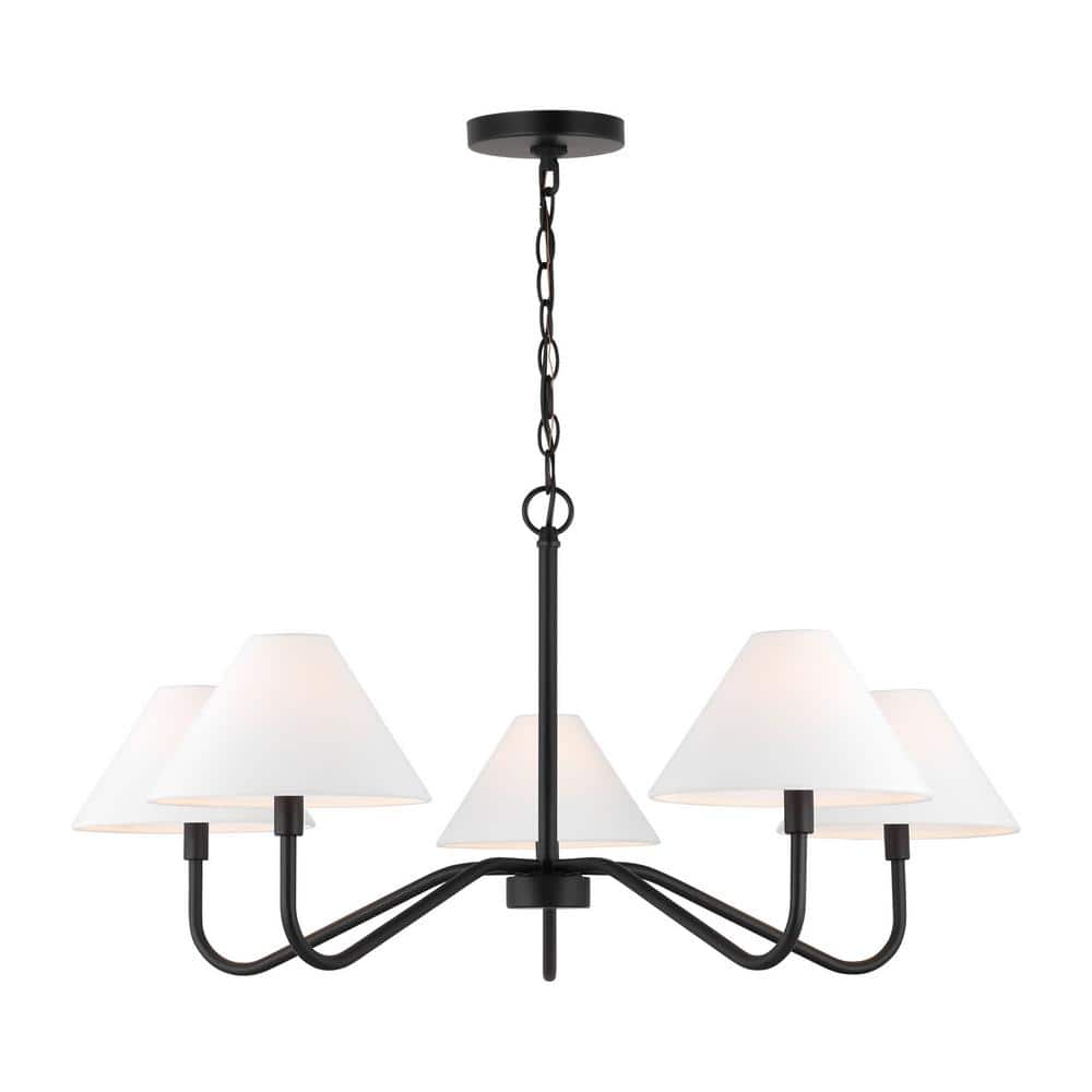 Midnight Black 5-Light Candelabra Chandelier with White Linen Shades