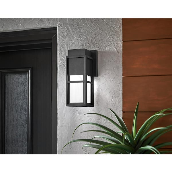 Melrose 10.25 in. 1-Light Sand Black Hardwired Outdoor Wall Light Lantern Sconce with Integrated LED