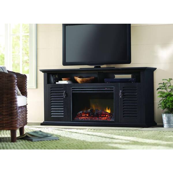 Home Decorators Collection Brivana 60 in. Media Console Electric Fireplace in Espresso with Shutter Doors