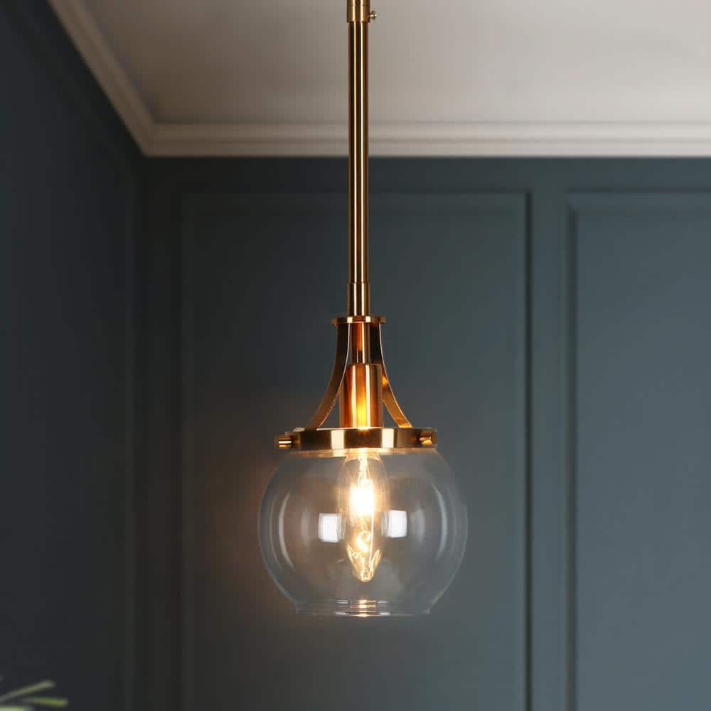 Polished Gold and Matte Black Mini Globe Pendant Light with Clear Glass Shade