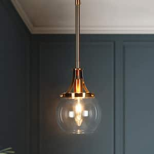 Modern Minimalist 1-light Plated Brass Island Pendant Light with Clear Globe Glass Shade Foyer Lantern, LED Compatible