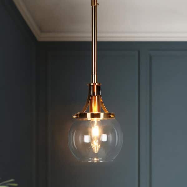 LNC Orbline Modern Minimalist 1-Light Plated Brass Mini Chandelier Island Pendant with Clear Globe Glass Shade Foyer Lantern