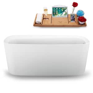 59 in. Acrylic Flatbottom Non-Whirlpool Bathtub in Glossy White with Matte Black Drain