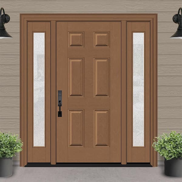 Regency 64 in. x 80 in. 6 Panel RHIS AutumnWheat Stain Mahogany Fiberglass Prehung Front Door w/Rain12in. SLs 6-9/16