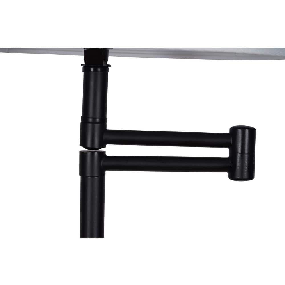 Black Metal Swing Arm Floor Lamp with White Linen Shade