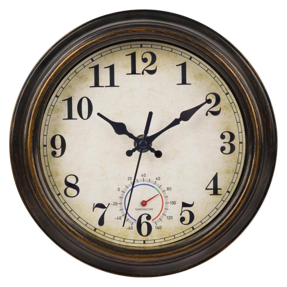 8 in. Outdoor Wall Clock with Thermometer Waterproof Vintage Rustic Bronze 1-Piece price history on PriceWatchPro