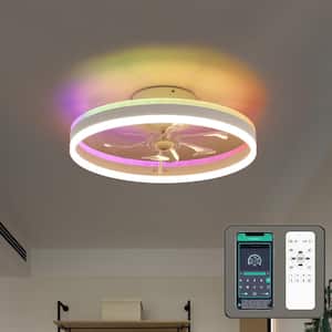 21 in. Smart Integrated LED Indoor RGB White Low Profile Flush Mount Ceiling Fan with light with Remote Control App