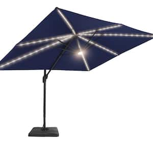 11.5 x 9 ft. Rectangular Aluminum Pole Cantilever LED Patio Umbrella Solution-Dyed Fabric, Navy Blue