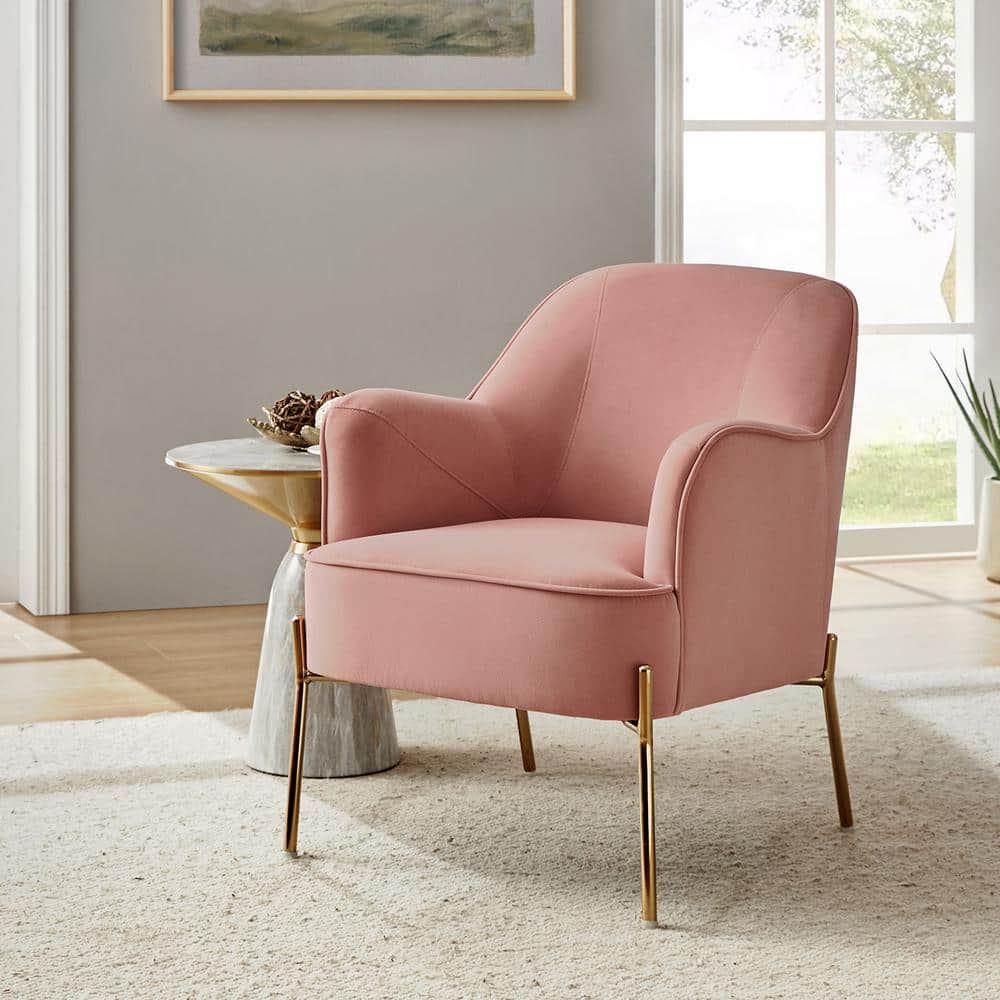 Elegant Mid-Century Pink Velvet Accent Chair with Golden Legs
