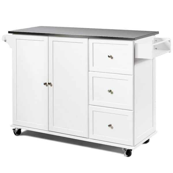 Costway White Kitchen Island with 2-Door Storage Cabinet HW64505 - The Home  Depot