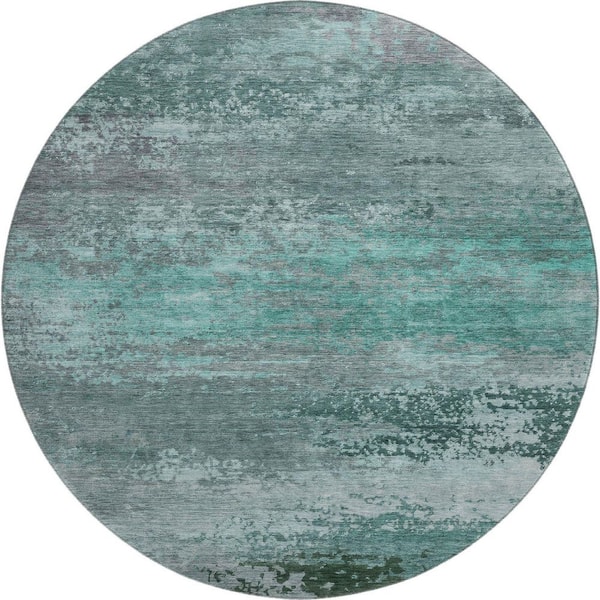 Mayfield Premium Machine Washable Abstract AMF2071 Teal 8 ft. x 8 ft. Round Rug