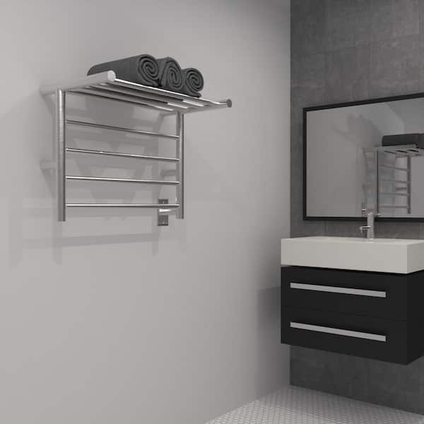 Radiant Shelf 8-Bar Combo Plug-in and Hardwired Electric Towel Warmer in Brushed Stainless Steel