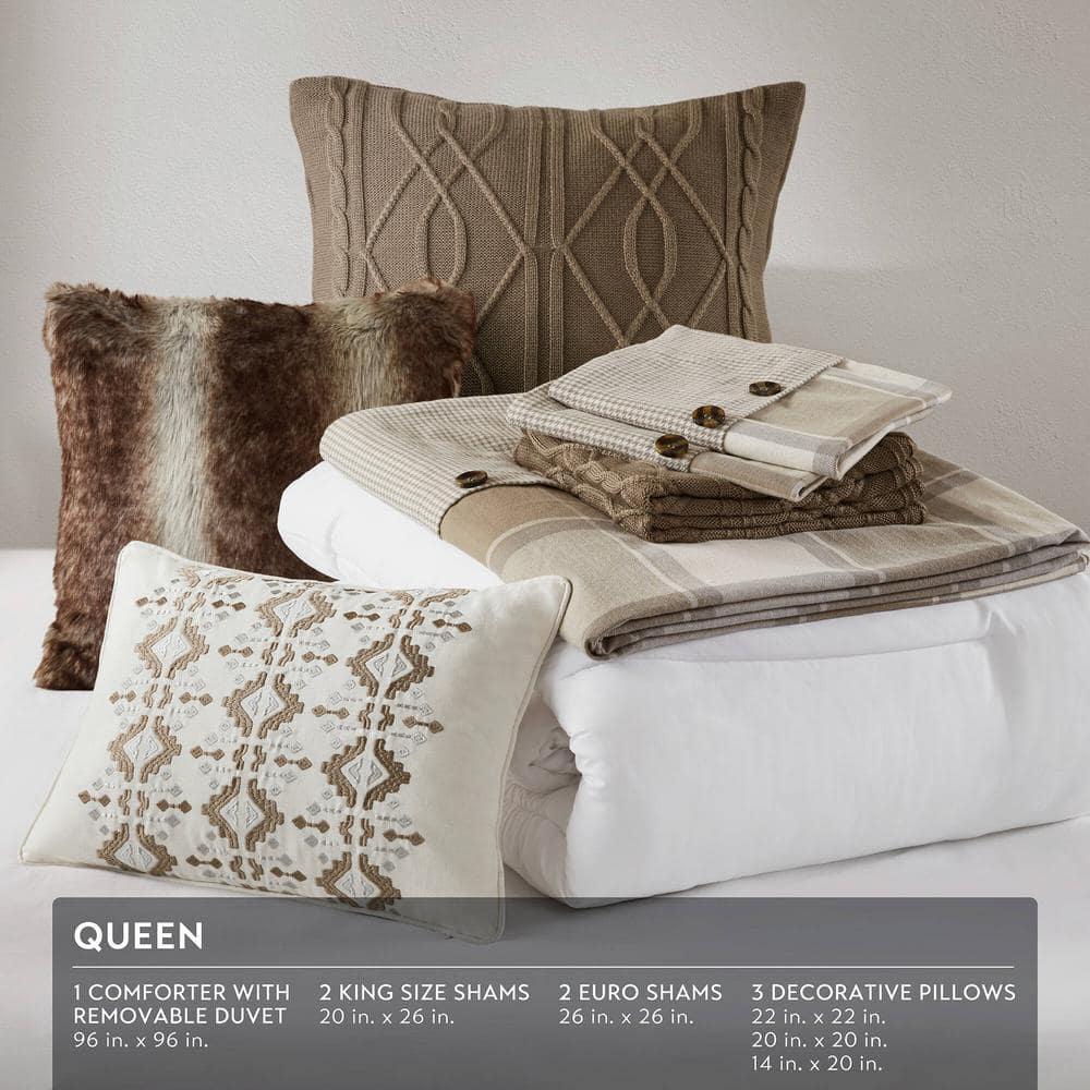 King Size Brown Cotton Jacquard Comforter Set with Decorative Pillows