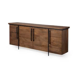 Maddox IV 80 in. x 19 in. Brown Solid Wood Black Metal Accent 4-Door Cabinet Sideboard