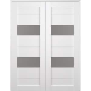 Berta 48 in. x 80 in. Both Active 2-Lite Frosted Glass Bianco Noble Finished Wood Composite Double Prehung French Door