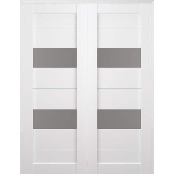 Belldinni Berta 48 in. x 80 in. Both Active 2-Lite Frosted Glass Bianco Noble Finished Wood Composite Double Prehung French Door