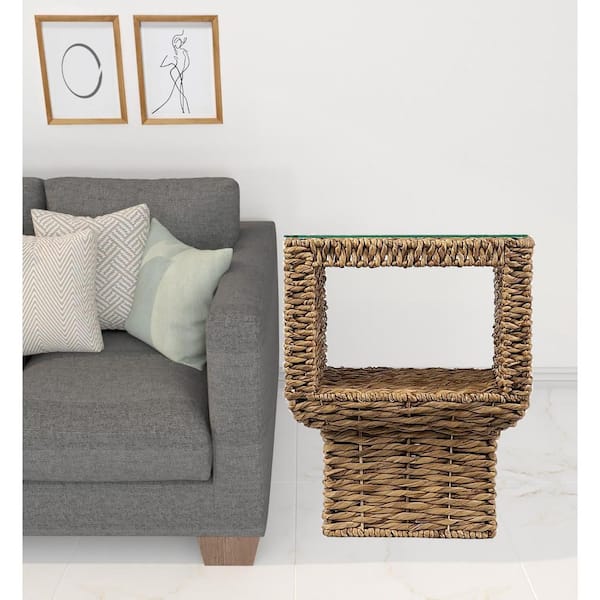 HomeRoots 18 in. Brown Square Glass End Table