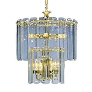 9-Light Polished Brass Candelabra Chandelier with Clear Beveled Glass Shades